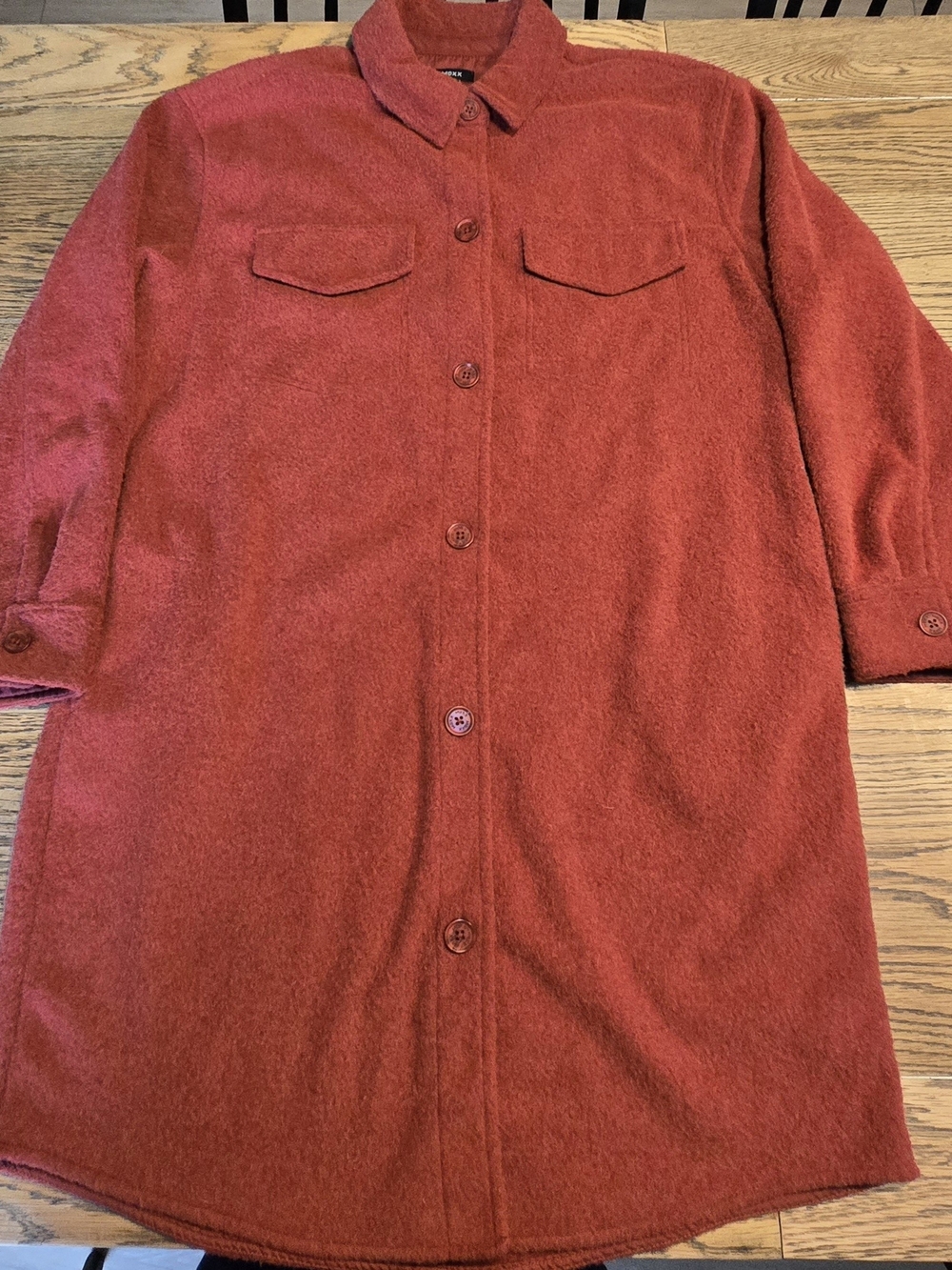 Women’s Long Button-Front Shacket in Burnt Red